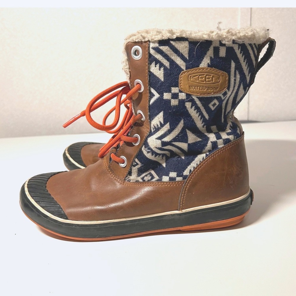 Keen Elsa Women 8.0 Ankle Boots Waterproof Lined Insulation Aztec Brown Blue